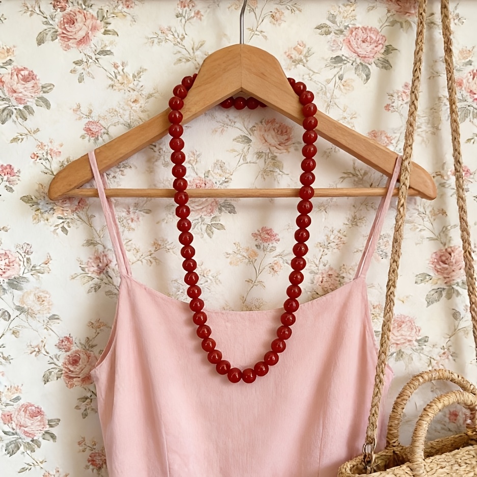Natural Red Agate Bead Necklace, Good Fortune